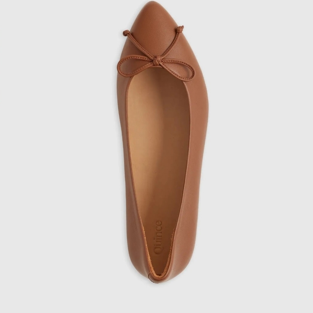 Quince FIRE! NIB! Italian Leather Bow Ballet Flat in Cognac. Sz 9. R2S!! - Picture 4 of 14